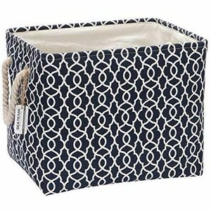 Sea Team Thickened Canvas Fabric Storage Basket with Cotton Rope Handles, Rectan